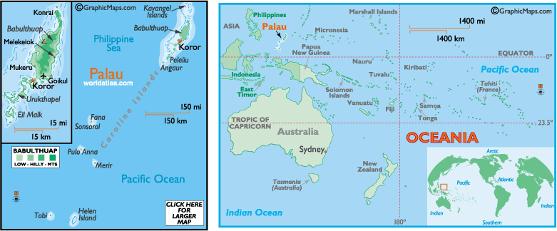 Map of Palau and Map showing Palau's location