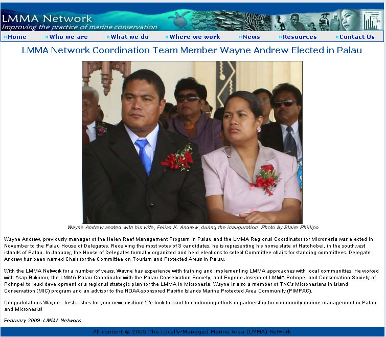Wayne Andrew's election to Palau legislature 2008